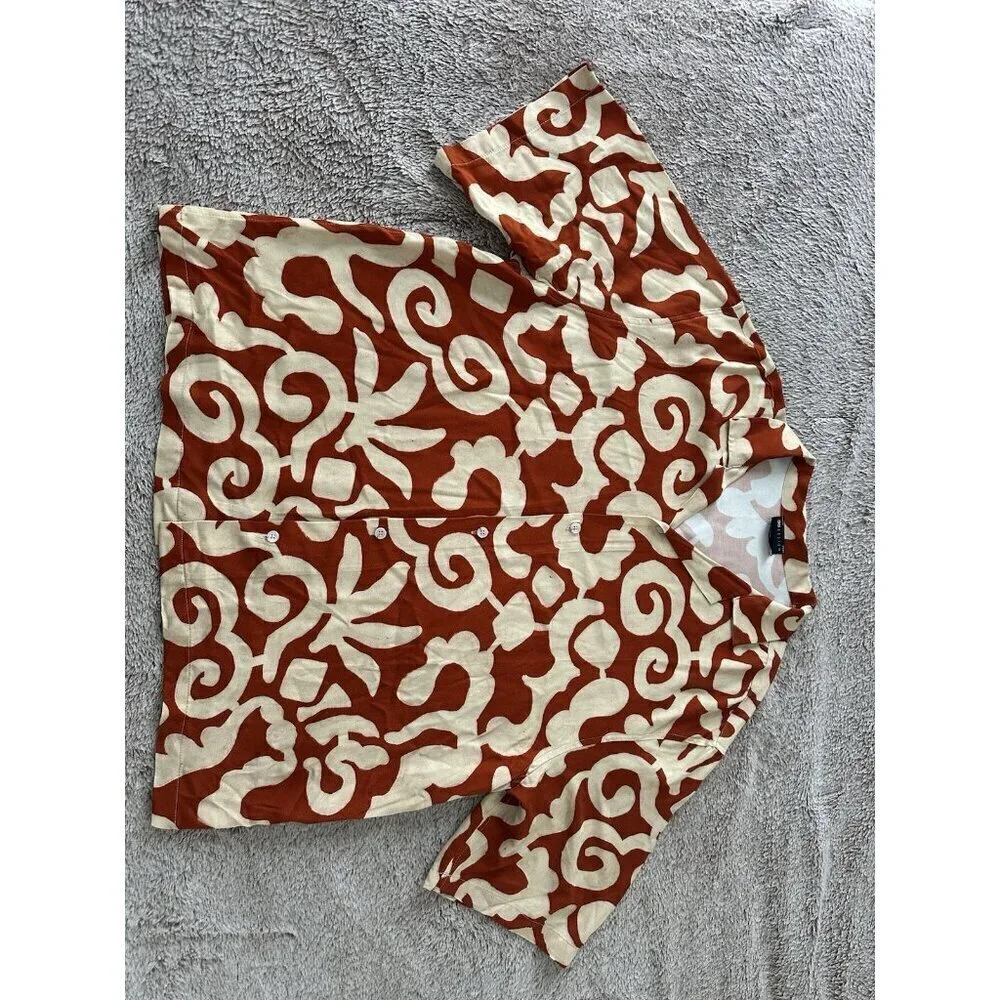 ASOS DESIGN oversize boxy shirt with abstract summer print and half sleeve Sz S